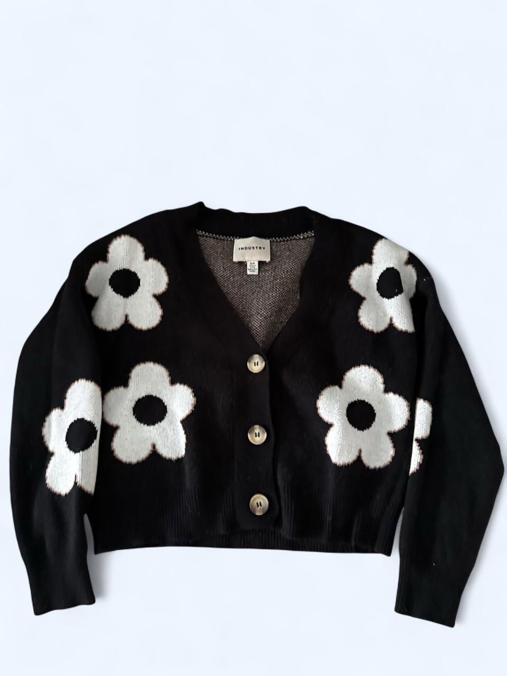 INDUSTRY Black Floral Button Cardigan Sweater
